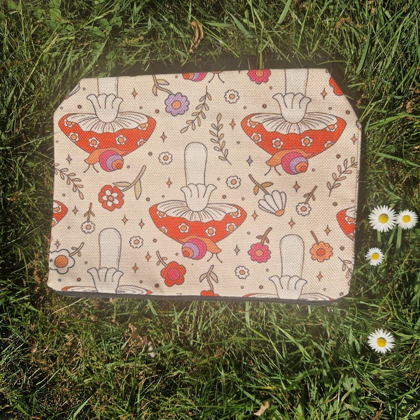 Groovy Hippy Mushroom & Floral Cosmetic Bag