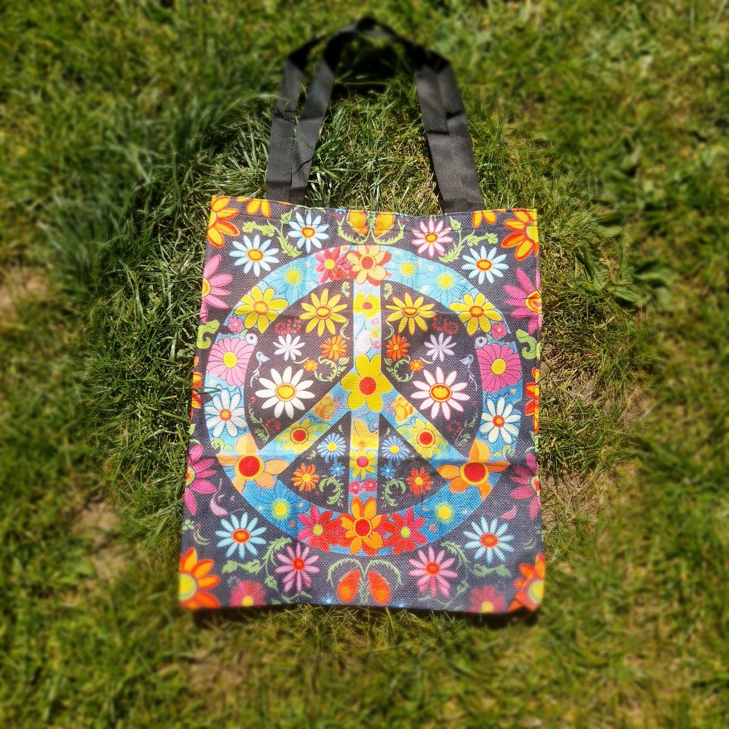 Hippy Peace Floral Tote Bag