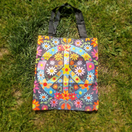 Hippy Peace Floral Tote Bag