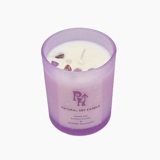 Natural Soy Candle infused with Amethyst Crystals and doTERRA Essential Oils