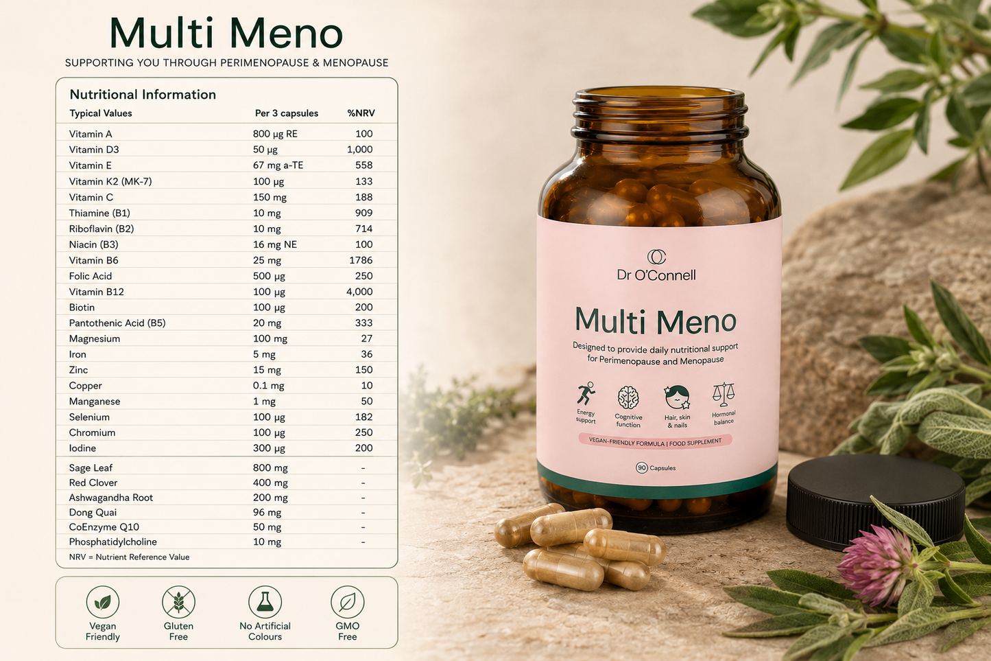 Dr O'Connell Multi Meno 90 Capsules – Daily Nutritional Support for Perimenopause & Menopause